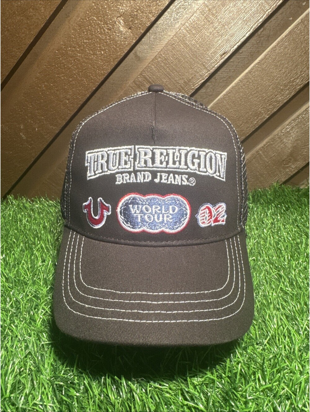 True Religion TR4247 Jet Black Multi Patch Trucker Hat Brand Jeans NWT MSRP $64